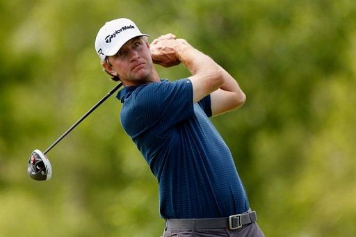 Lucas Glover hits his tee shot on the 15th during the 2nd round of the Zurich Classic of New Orleans, April 26, 2013